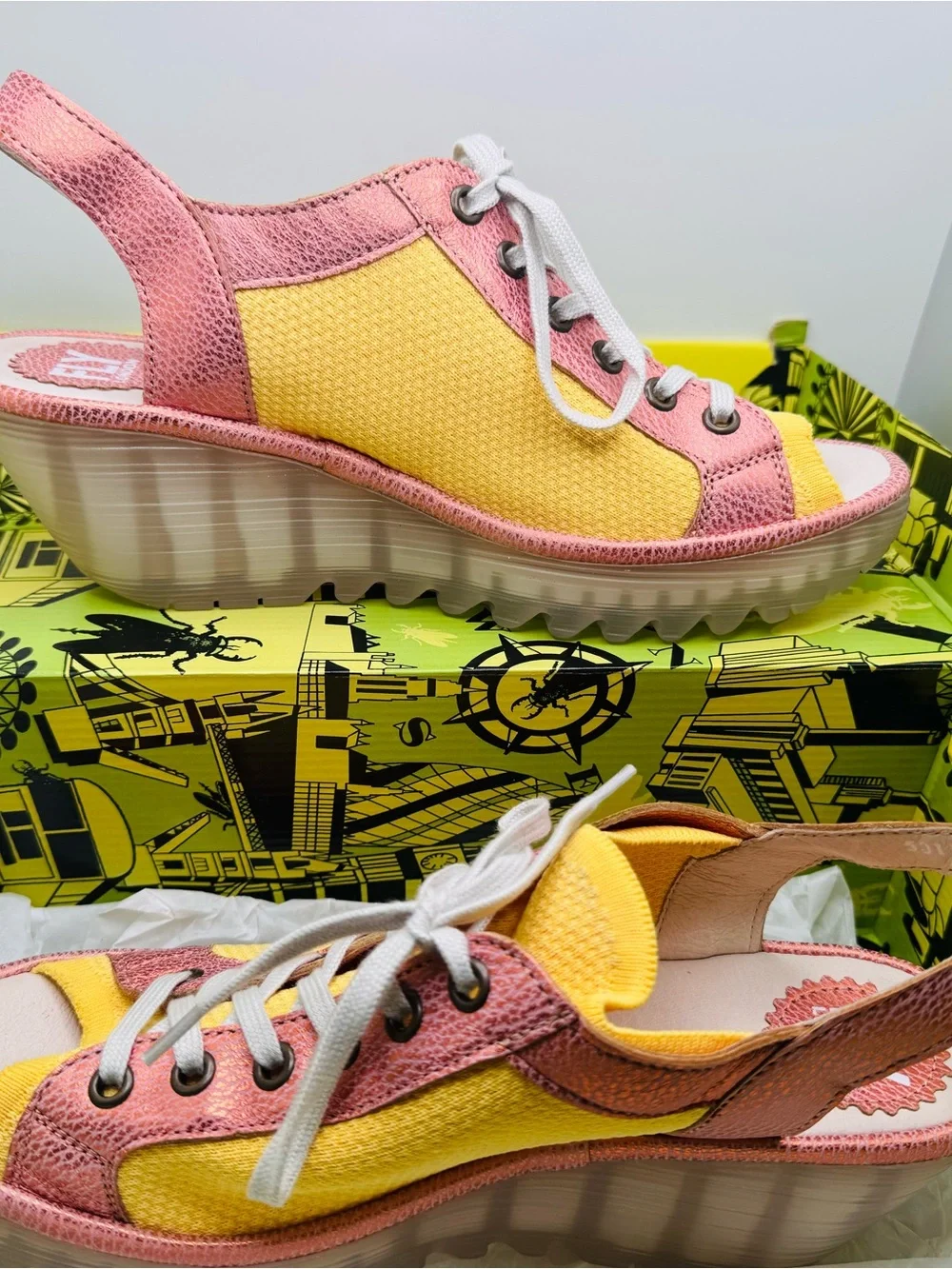 Fly London Yellow and Pink Lace-Up Women's Sneakers